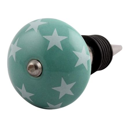 Sea Green Star Ceramic Wine Stopper (Pack Of One Piece)